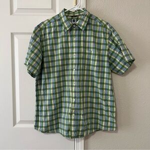 GAP Green Blue Plaid Short Sleeve Button Down Shirt Y2K Size L